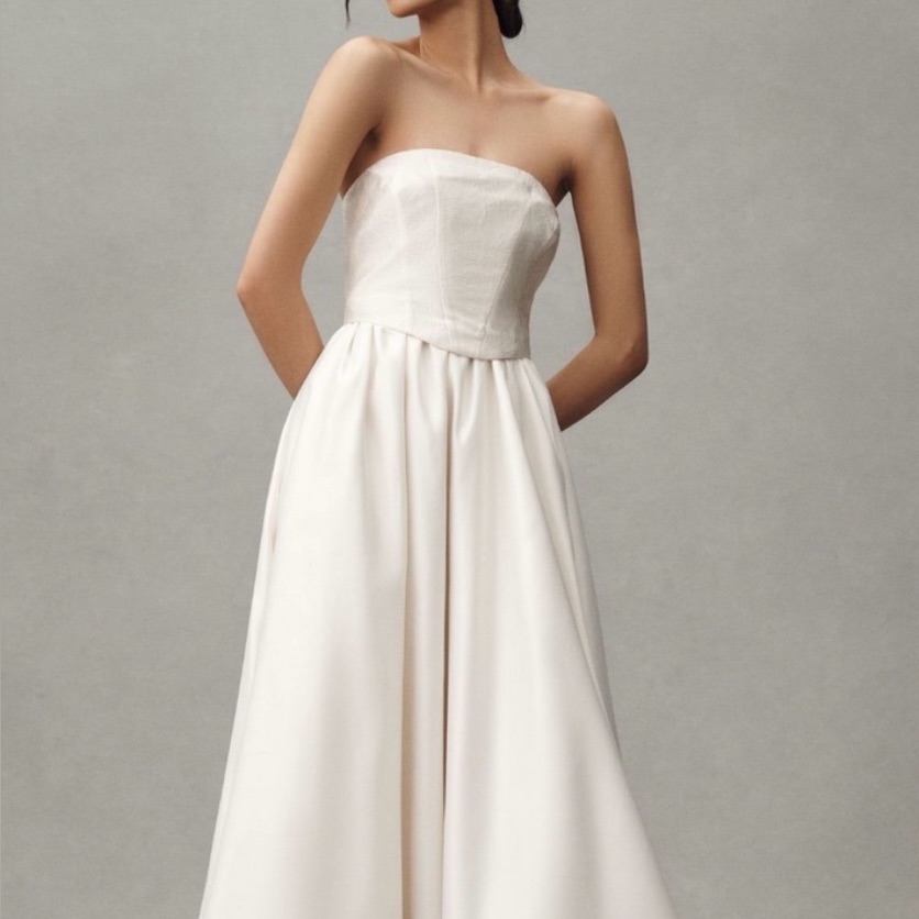 Strapless Ivory A-Line Maxi Dress